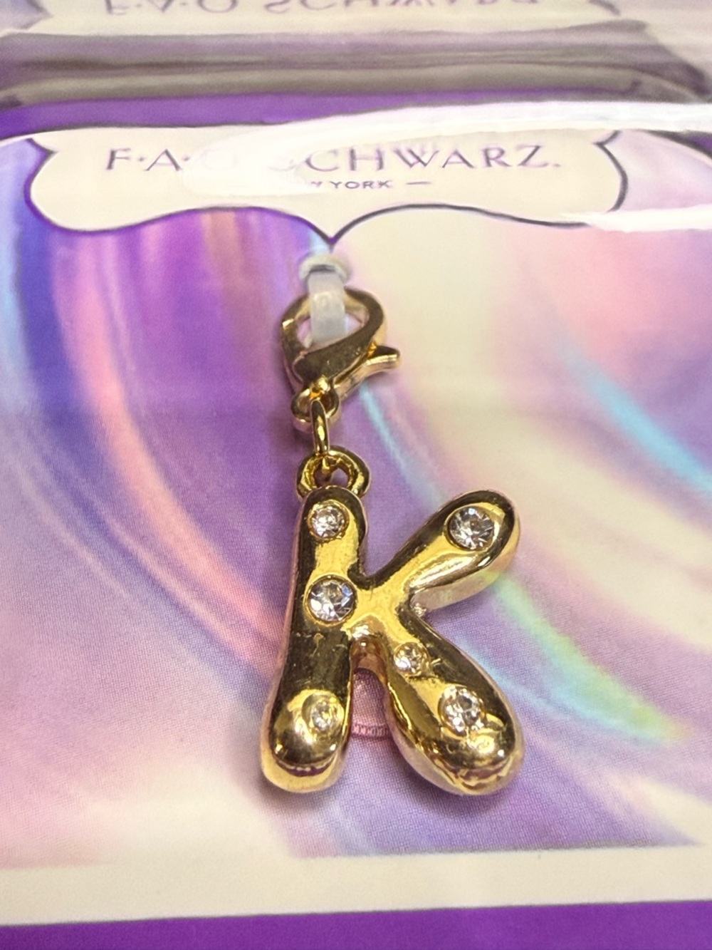 FAO Schwarz Gold Letter K Charm with Clear Crystals